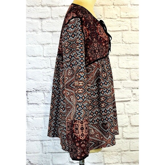 Sanctuary Womens MEDIUM Patchwork Paisley Boho Blouse Peasant Top Long Sleeve - Picture 5 of 9